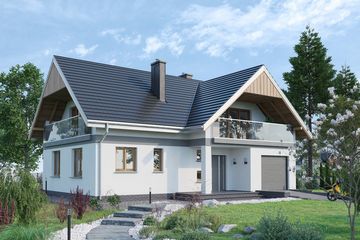 Projekt domu Wodnik (711) - parterowy z poddaszem dom o powierzchni 121,30 m², dach dwuspadowy, koszt budowy 327 000 zł - ujęcie frontu