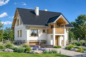 Projekt domu Mak (439) - parterowy z poddaszem dom o powierzchni 137,90 m², dach dwuspadowy, koszt budowy 375 000 zł - ujęcie frontu