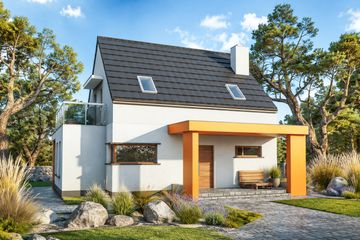 Projekt domu Lars - parterowy z poddaszem dom o powierzchni 117,60 m², dach dwuspadowy, koszt budowy 305 000 zł - ujęcie frontu