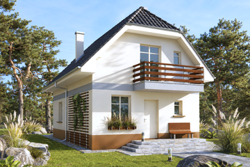 Projekt domu Piotrek - parterowy z poddaszem dom o powierzchni 106,60 m², dach dwuspadowy, koszt budowy 273 000 zł - ujęcie frontu