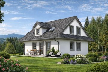 Projekt domu L-44 Dom biała - murowany - parterowy z poddaszem dom o powierzchni 83,30 m², dach dwuspadowy - ujęcie 2
