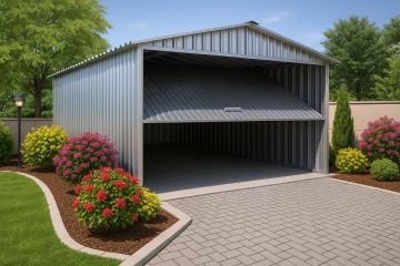 Projekt garażu G145 - Budynek garażowy - parterowy dom o powierzchni 17,29 m², dach dwuspadowy - ujęcie frontu