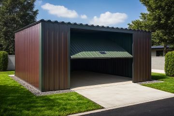 Projekt garażu G146 - Budynek garażowy - parterowy dom o powierzchni 23,21 m², dach jednospadowy - ujęcie frontu