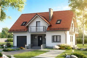 Projekt domu HG-C1 - parterowy z poddaszem dom o powierzchni 104,50 m², dach dwuspadowy, koszt budowy 271 000 zł - ujęcie frontu