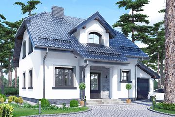 Projekt domu APS 146 - parterowy z poddaszem dom o powierzchni 119,80 m², dach naczółkowy, koszt budowy 319 000 zł - ujęcie frontu
