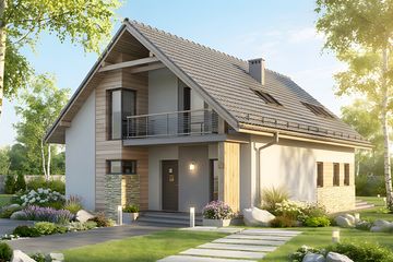 Projekt domu HG-N3 - parterowy z poddaszem dom o powierzchni 117,20 m², dach dwuspadowy, koszt budowy 291 000 zł - ujęcie frontu
