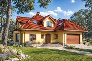 Projekt domu Magnolia - parterowy z poddaszem dom o powierzchni 174 m², dach kopertowy, koszt budowy 458 000 zł - ujęcie frontu