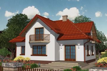Projekt domu APS 083 + P - parterowy z poddaszem dom o powierzchni 169,30 m², dach kopertowy, koszt budowy 471 000 zł - ujęcie frontu