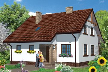 Projekt domu APS 198 - parterowy z poddaszem dom o powierzchni 127,20 m², dach dwuspadowy, koszt budowy 328 000 zł - ujęcie frontu