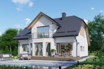 Projekt domu APS 040 + P - parterowy z poddaszem dom o powierzchni 155,40 m², dach naczółkowy - ujęcie 2
