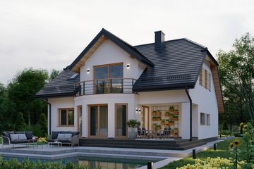 Projekt domu APS 040 + P - parterowy z poddaszem dom o powierzchni 155,40 m², dach naczółkowy - ujęcie 4