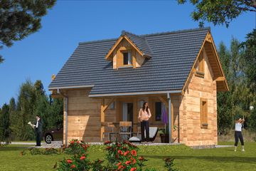 Projekt domu A-125 Dom bukowa z bali (BBD1199) - projekt domu parterowego z poddaszem - Zdjęcie 1