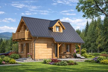  Projekt domu A-125 Dom bukowa z bali (BBD1199) - projekt domu parterowego z poddaszem - Zdjęcie 1