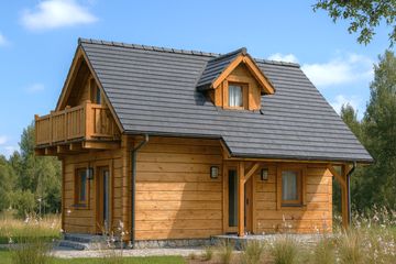  Projekt domu A-125 Dom bukowa z bali (BBD1199) - projekt domu parterowego z poddaszem - Zdjęcie 1