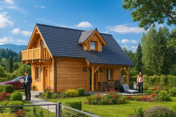  Projekt domu A-125 Dom bukowa z bali (BBD1199) - projekt domu parterowego z poddaszem - Zdjęcie 1