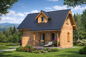  Projekt domu A-125 Dom bukowa z bali (BBD1199) - projekt domu parterowego z poddaszem - Zdjęcie 2