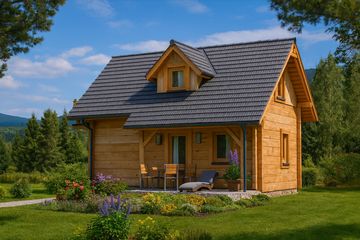  Projekt domu A-125 Dom bukowa z bali (BBD1199) - projekt domu parterowego z poddaszem - Zdjęcie 2