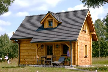  Projekt domu A-125 Dom bukowa z bali (BBD1199) - projekt domu parterowego z poddaszem - Zdjęcie 2