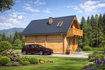  Projekt domu A-125 Dom bukowa z bali (BBD1199) - projekt domu parterowego z poddaszem - Zdjęcie 3