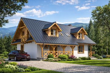 Projekt domu A-124 Dom szkieletowy - parterowy z poddaszem dom o powierzchni 144,20 m², dach dwuspadowy - ujęcie 2