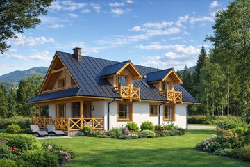 Projekt domu A-124 Dom szkieletowy - parterowy z poddaszem dom o powierzchni 144,20 m², dach dwuspadowy - ujęcie 3