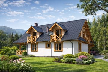 Projekt domu A-124 Dom szkieletowy - parterowy z poddaszem dom o powierzchni 144,20 m², dach dwuspadowy - ujęcie 4