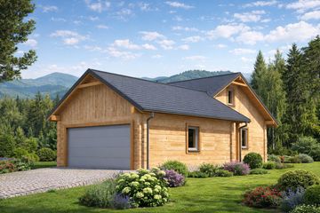 Projekt domu A-128 Dom katowicka - z bali - parterowy dom o powierzchni 111,90 m², dach dwuspadowy - ujęcie 4