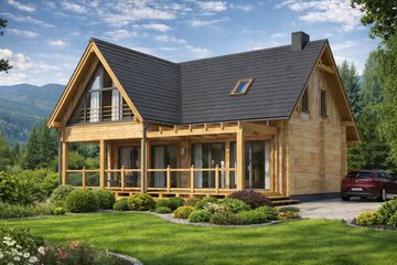  Projekt domu A-131 Dom borsucza z bali (BBD1205) - projekt domu parterowego z poddaszem - Zdjęcie 1