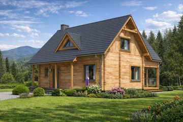  Projekt domu A-131 Dom borsucza z bali (BBD1205) - projekt domu parterowego z poddaszem - Zdjęcie 4