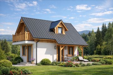  Projekt domu A-125 Dom bukowa szkieletowy (BBD1208) - projekt domu parterowego z poddaszem - Zdjęcie 1