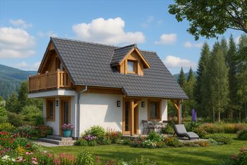  Projekt domu A-125 Dom bukowa szkieletowy (BBD1208) - projekt domu parterowego z poddaszem - Zdjęcie 1