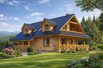  Projekt domu A-124 Dom grabowa z bali (BBD1220) - projekt domu parterowego z poddaszem - Zdjęcie 1