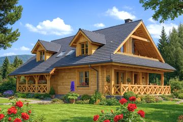  Projekt domu A-124 Dom grabowa z bali (BBD1220) - projekt domu parterowego z poddaszem - Zdjęcie 1