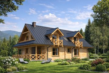  Projekt domu A-124 Dom grabowa z bali (BBD1220) - projekt domu parterowego z poddaszem - Zdjęcie 3