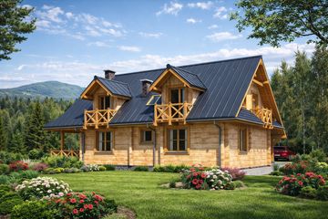  Projekt domu A-124 Dom grabowa z bali (BBD1220) - projekt domu parterowego z poddaszem - Zdjęcie 4