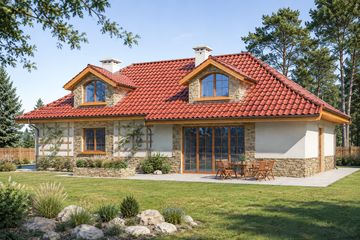 Projekt domu Sadyba - parterowy z poddaszem dom o powierzchni 164,10 m², dach kopertowy - ujęcie 2