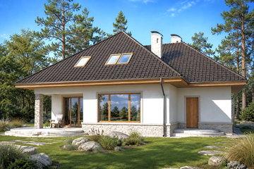 Projekt domu Syntia - parterowy z poddaszem dom o powierzchni 148,35 m², dach kopertowy - ujęcie 2