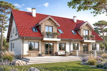 Projekt domu Melka bl - parterowy z poddaszem dom o powierzchni 146,70 m², dach dwuspadowy, koszt budowy 229 000 zł - ujęcie frontu