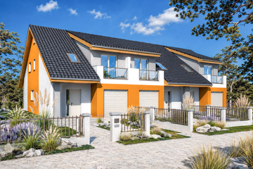 Projekt domu Ester sz - parterowy z poddaszem dom o powierzchni 113,40 m², dach dwuspadowy, koszt budowy 155 000 zł - ujęcie frontu