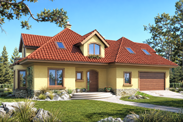 Projekt domu Magnolia II - parterowy z poddaszem dom o powierzchni 191,60 m², dach kopertowy, koszt budowy 506 000 zł - ujęcie frontu