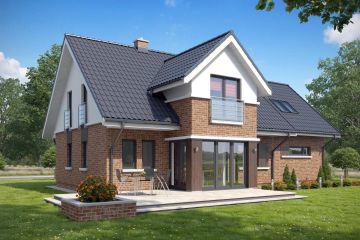 Projekt domu TK10GL2 - parterowy z poddaszem dom o powierzchni 169,23 m², dach dwuspadowy, koszt budowy 436 000 zł - ujęcie frontu