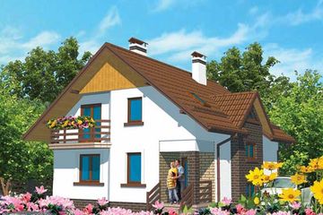 Projekt domu APS 005 - parterowy z poddaszem dom o powierzchni 128,60 m², dach dwuspadowy, koszt budowy 346 000 zł - ujęcie frontu