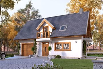 Projekt domu Bielik - parterowy z poddaszem dom o powierzchni 103,20 m², dach dwuspadowy, koszt budowy 256 000 zł - ujęcie frontu
