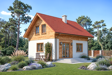 Projekt domu Domek Jesienny (005 SK V2) - parterowy z poddaszem dom o powierzchni 79,80 m², dach dwuspadowy - ujęcie 2