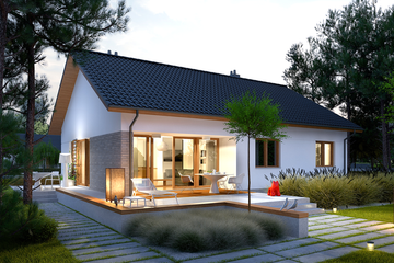 Projekt domu Swen II energo - parterowy dom o powierzchni 96,61 m², dach dwuspadowy, koszt budowy 259 000 zł - ujęcie frontu