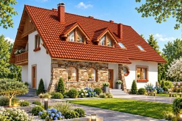 Projekt domu BW-45 agroturystyczny - parterowy z poddaszem dom o powierzchni 213,40 m², dach dwuspadowy - ujęcie frontu