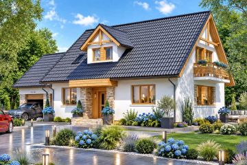 Projekt domu BW-27 wariant 5 - parterowy z poddaszem dom o powierzchni 139,70 m², dach dwuspadowy - ujęcie 2