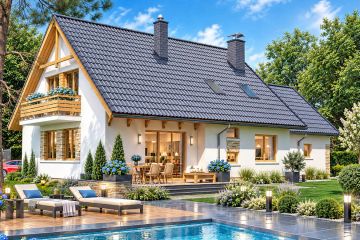 Projekt domu BW-27 wariant 5 - parterowy z poddaszem dom o powierzchni 139,70 m², dach dwuspadowy - ujęcie 3