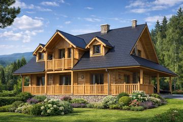  Projekt domu A-137 Dom sokola z bali (BBD1227) - projekt domu parterowego z poddaszem - Zdjęcie 1