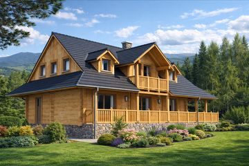  Projekt domu A-137 Dom sokola z bali (BBD1227) - projekt domu parterowego z poddaszem - Zdjęcie 2